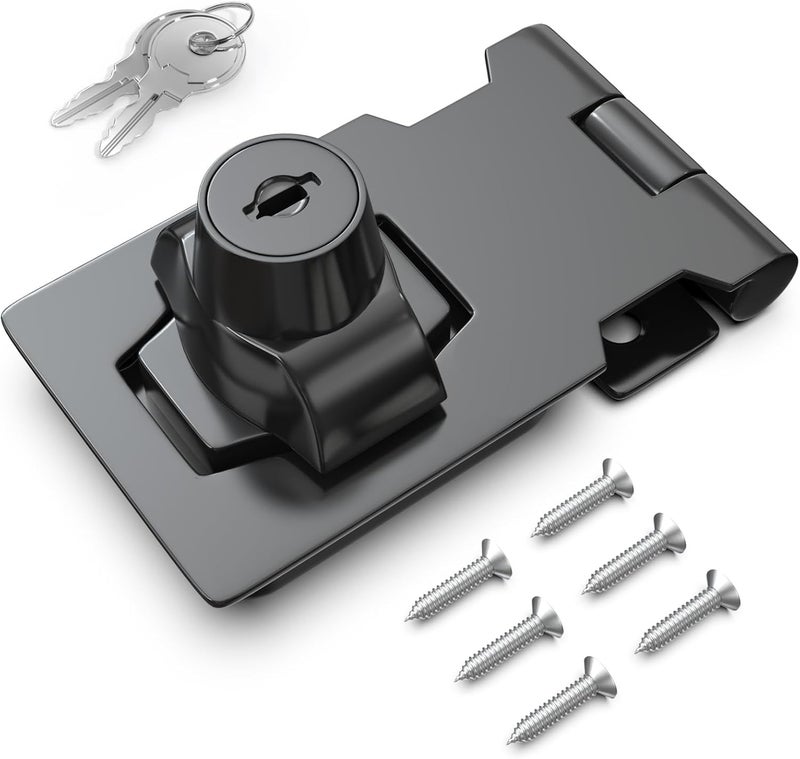 I-EASYDWW 2.5 Inch Keyed Hasp Lock for Cabinets & Small Doors, Twist Knob Design, Heavy Duty Zinc Alloy with Chrome-Plated Iron, Includes Keys & Screws, Black - Image 1